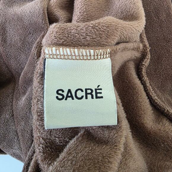 SACRE Brown Velour Zip Hoodie Jacket Womens Size Large Long Sleeve - Picture 9 of 10